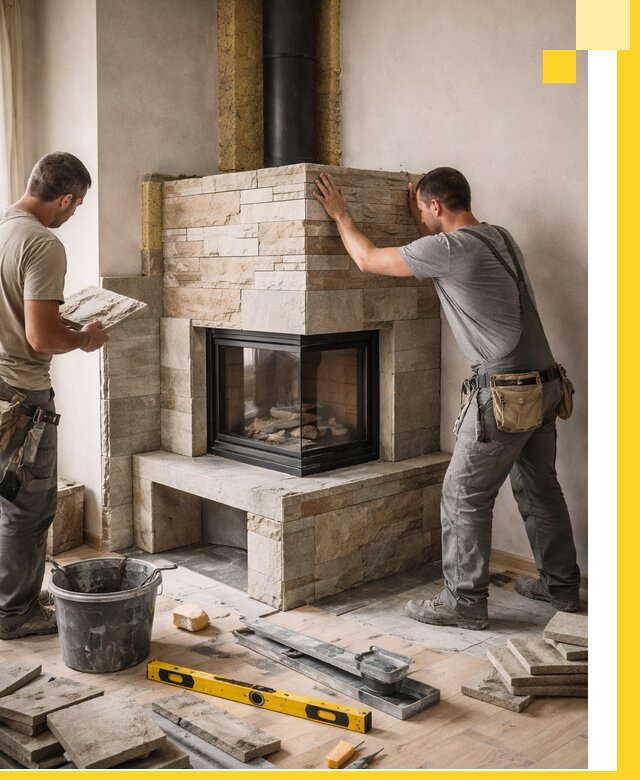 Угловые камины под ключ проект, монтаж и отделка в Владивостоке