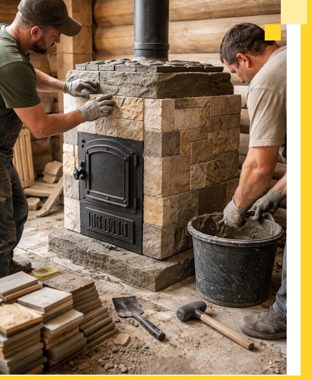 Облицовка банной печи под ключ в Владивостоке: камень и плитка