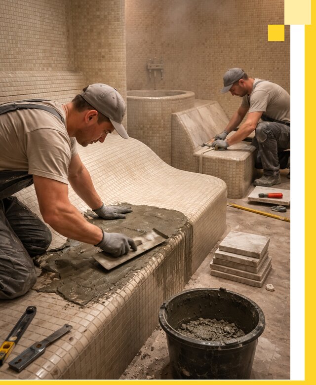 Лежаки для хамама под ключ в Владивостоке, проект и монтаж