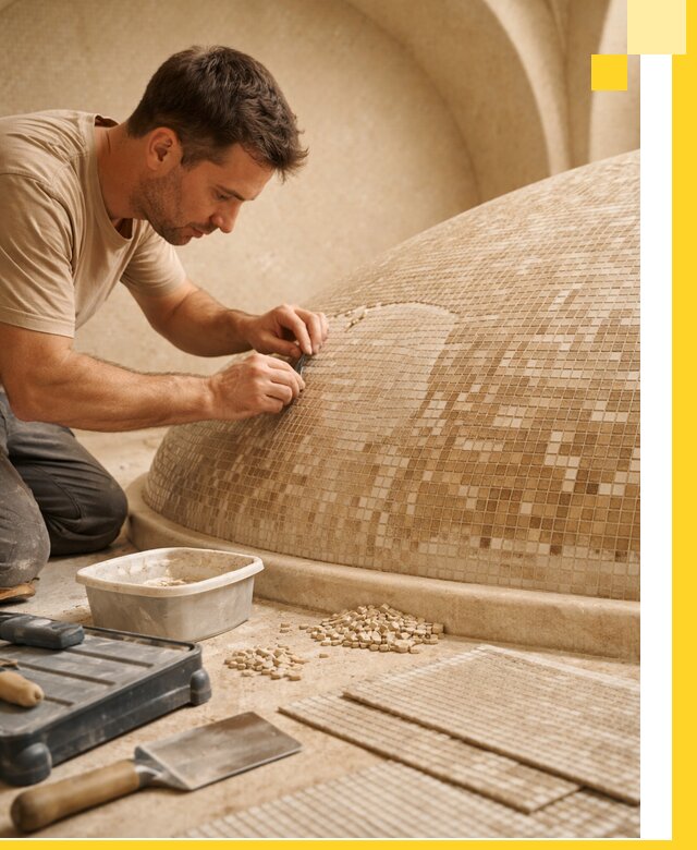 Профессиональная укладка мозаики для хамама под ключ в Владивостоке